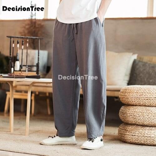 2021 men harajuku harem pants mens cotton joggers pants male vintage chinese style calf length sweatpants loose linen pants