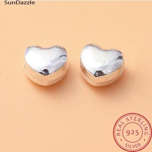 Real Pure Solid 925 Sterling Silver Original Heart Spacer Beads Loose Bead for Necklace Bracelet DIY Jewelry Making Findings