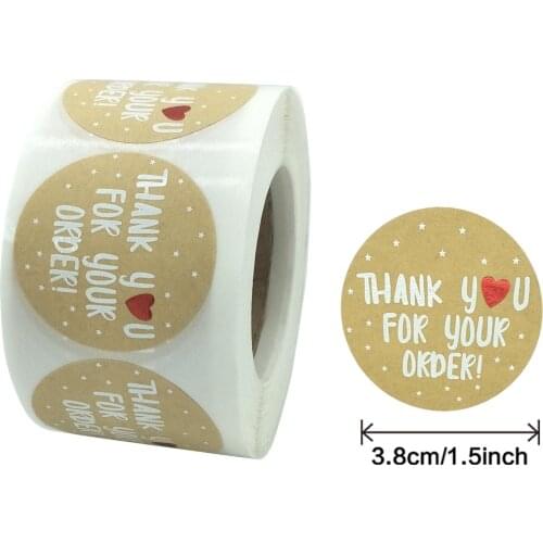 New Design 38mm/1.5inch 500pcs Thank You for Your Order Sticker With Heart for Shopping Small Shop Local Handmade Label Stickers