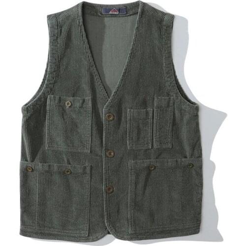 Autumn Corduroy Vest Mens High Street Outdoor Trekking Travel Cargo Sleeveless Coat Camping Hiking Climbing Fitness Sports Tops