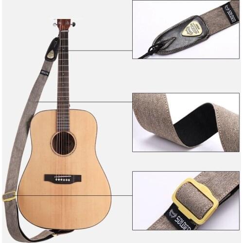 Canvas Cowboy Cotton Guitar Strap Leather Ends for Acoustic Electric Classical Guitar Bass Adjustable Shoulder Belt Durable