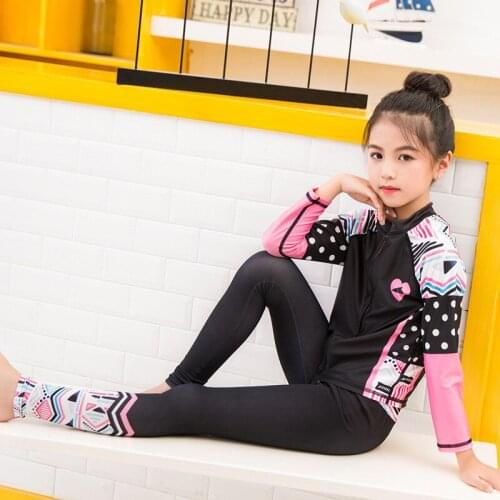 2017 Korea UPF 50+ Lycra Long Sleeve Swimwear Rash Guard Girl Wetsuit Children Beach Sun UV Protection Rashguard 80-150cm Height