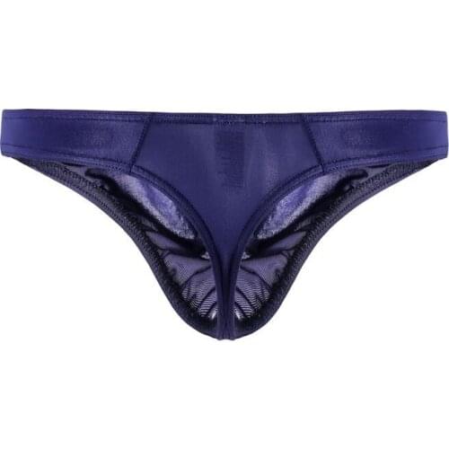 Sexy Gay Underwear Men T-Back Panties Ice Silk G-string Thongs Man Lingerie Erotic Penis Bikini Low Waist Pouch Underpants M-XXL