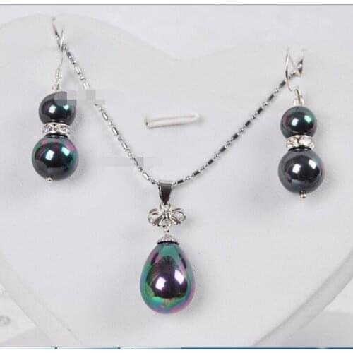 South Black Sea Shell Pearl Earrings(8-10mm)/ Pendant(12X16mm) Necklace Set