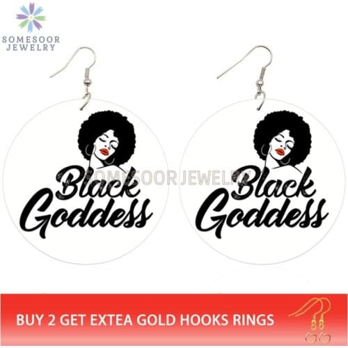 SOMESOOR 8 Designs Black Goddess Afro Woman Wooden Drop Earrings African Natural Hair Poppin Melanin Girl Wood Dangle Jewelry