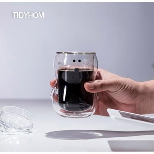 Cute Girl Bear Appearance Double Glass Cup With Lid Milk Cup Coffee Cup Juice Cup High Temperature Glass Vodka Glass Whiskey Mug