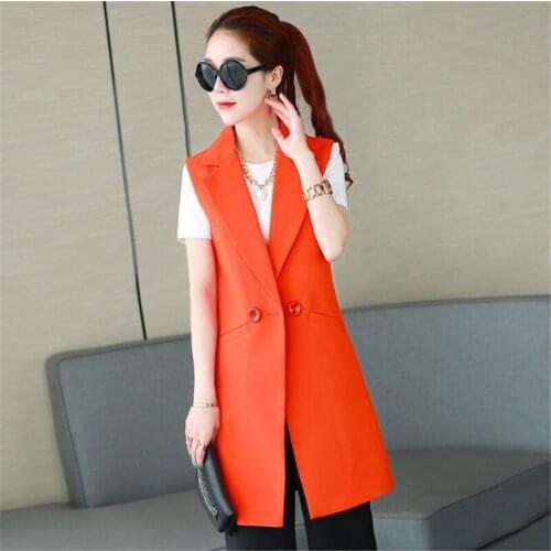 Spring Autumn Long Vest Sleeveless V-Neck Women Causal Loose Long Waistcoat Cardigan