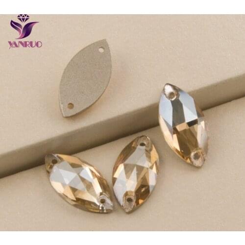 YANRUO 3223 Navette Crystal Golden Shadow Pedraria Flatback Crystal Stone Sew On Rhinestone Glass Crystals Sewing Stones