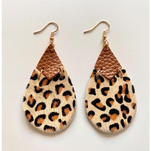 Leopard Statement Earrings Jewelry Women Unique Geometric Textured Simple Retro Bohemian Horse Hair Genuine Leather Earrings