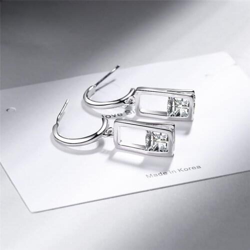 Sole Memory Geometry Square Zircon Shiny Cool Spring Water Pendant 925 Sterling Silver Fashion Female Dangle Earrings SEA569