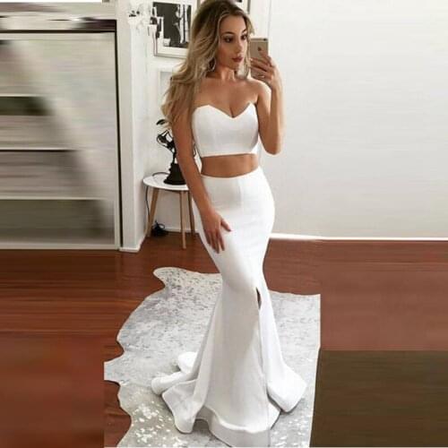 Sweetheart Two Pieces Evening Dress Long 2020 Formal Dress Women Elegant Satin Side Slit Evening Gown Vestido De Festa