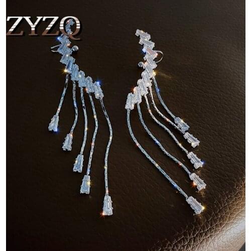 ZYZQ Fashion Rhinestones Long Tassel Earrings For Women Female Angel Wing Stud Earrings Romantic Engagement Bridal Jewelry