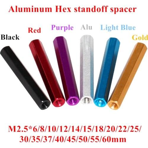 10pcs M2.5 aluminum Column M2.5*6/8/10/12/15/18/20/22/25/30/35/37/40/50/60mm OD=5mm Aluminum Hex Standoff spacer for RC Parts