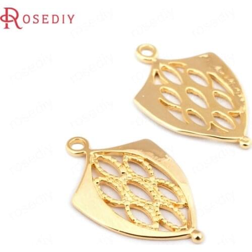 33541)6PCS 22.5*14MM 24K Gold Color Brass Shield Charms Pendants High Quality Diy Jewelry Findings Accessories wholesale