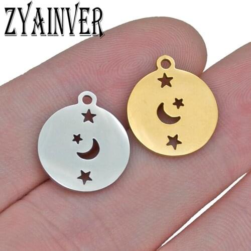 5pcs/lot Stainless Steel Round Hollow Star Moon DIY Gold Charm Handmade Starry Jewelry Making Necklace Earring Pendant Wholesale