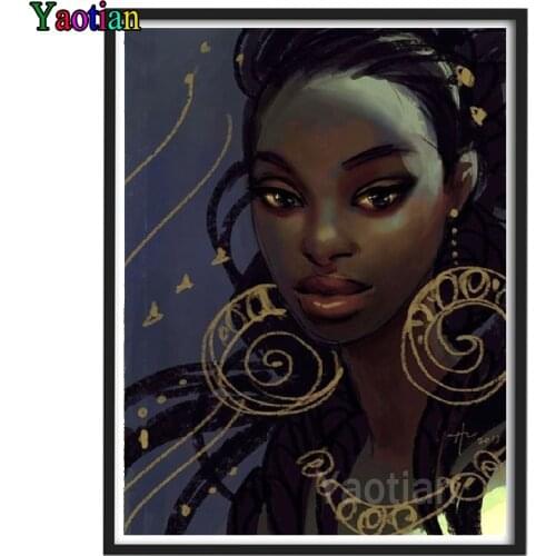 Full Square Round Drill Diamond Painting African black woman Diamond Embroidery Mosaic Wall Stickers 5D Diy Home Decor