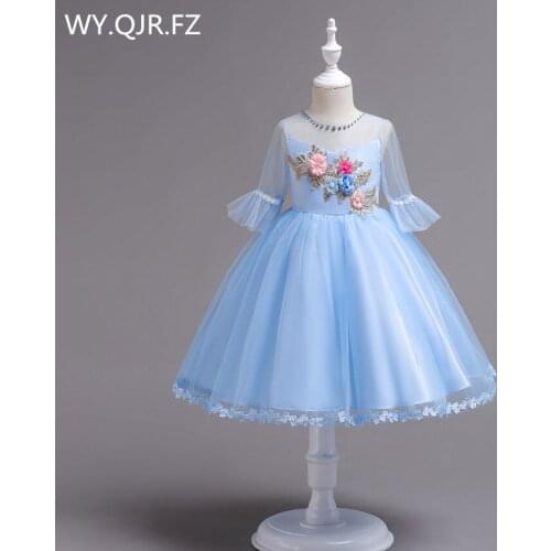 BH726B#Ball Gown Blue Flower Girl Dresses European American short-sleeved embroidered childrens princess dress cheap wholesale