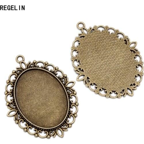 REGELIN 5pcs Pendant Settings Cabochons Bases Blank Bezel Trays Fit 30x40mm Cabochon Cameo DIY Necklace Basic Jewelry Findings