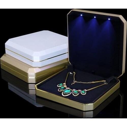 LED Jewelry Big Set Box Organizer Pearl Earring Necklace Display Gift Boxes for Wedding Foldable Plastic Jewellery Storage Case
