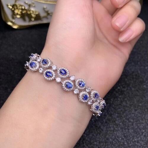 Natural blue sapphire gem Bracelet Natural gemstone bracelet S925 silver fashion Elegant Row chain women party gift fine jewelry