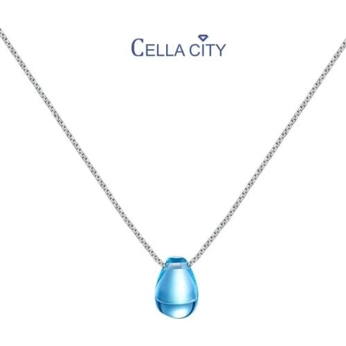 Cellacity Female Blue Crystal Clavicle Chain Simple Silver 925 Jewelry Gemstones Necklace for Women Water Drop Pendant Jewelry
