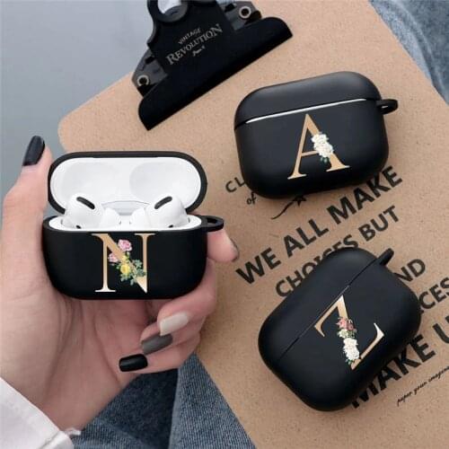 Letter A Z Matte Black Headphone Case For Apple Airpods Pro Shockproof Soft Silicone Protection Air Pods 3 Earphone Box Cover
