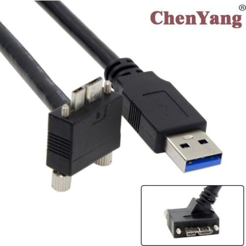 Chenyang USB 3.0 to 30 Degree Slant Angled Micro USB Screw Mount Data Cable 1.2m for Industrial Camera