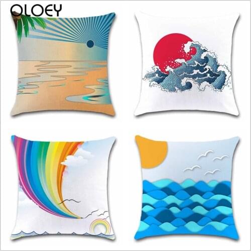Marine Style Pattern Sunrise Polyester Pillowcase, Size 45x45cm, Home Bedroom Office Decoration, Hotel Car Decorative Pillowcase