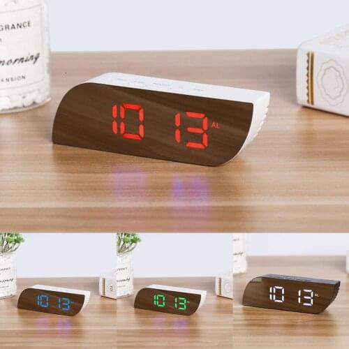 Wooden Smart Digital Alarm Clock Night Light Clocks Digital Display Desktop Alarm Clock Adjustable Makeup Mirror with LED Light