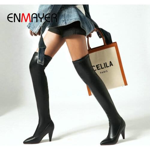ENMAYER 2020 Basic Slip-On Over-the-Knee Women Shoes Sexy Luxury Shoes Women Designers Spike Heels Pointed Toe Thigh High Boots