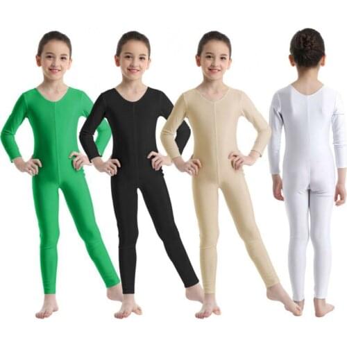 Girls Gymnastics Leotard Long Sleeve Ballet Dance Jumpsuit Kids Stage Performance Solid Bodysuit Ballet Workout Dancewear