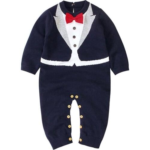 Baby Rompers Newborn Gentleman Baby Jumpsuit Overall Long Sleevele Baby Boys Clothes Autumn Winter Knitted Girls Baby Clothes