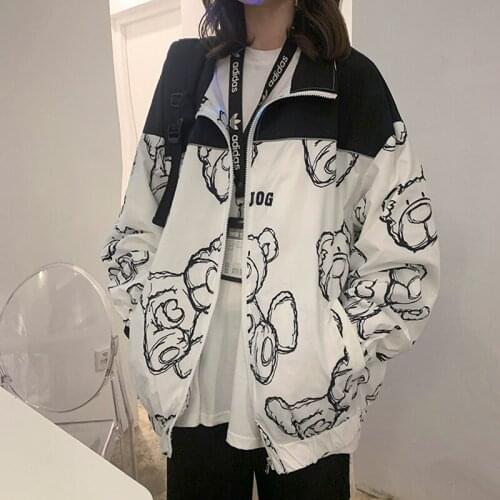 Women Jacket Cartoon Jacket Women Spring And Autumn Bomber Jacket Casual Loose Street Womens Windbreaker 2021 Harajuku New