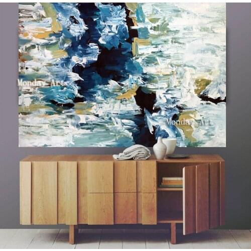 Wall Art Hand-painted Contemporary blue Golden Abstract Oil Painting on Canvas handmade Interior Design abstract Oil Painting