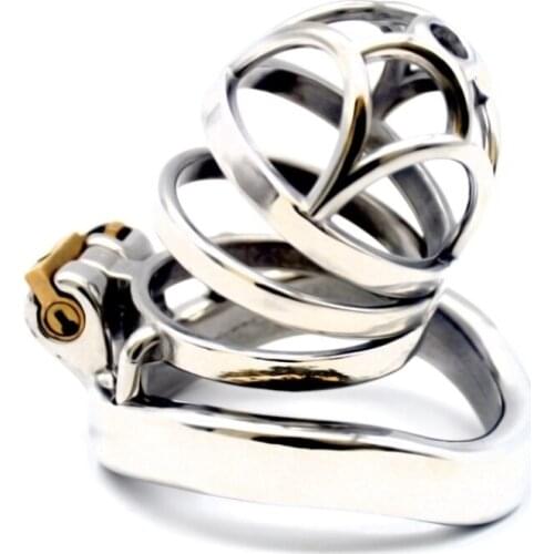 2020 Newest Curved Design Chastity Lock Bird Cage Stainless Steel Bondage Penis Rings Male Chastity Device Sex Toy for Men G256A