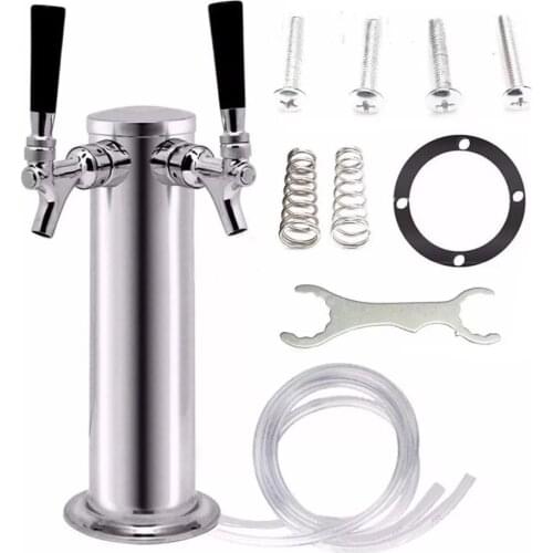 Dual Tap 3" Stainless Steel Body Beer Tower,1/4" Beer Line, include Mounting hardware and Faucet Brench