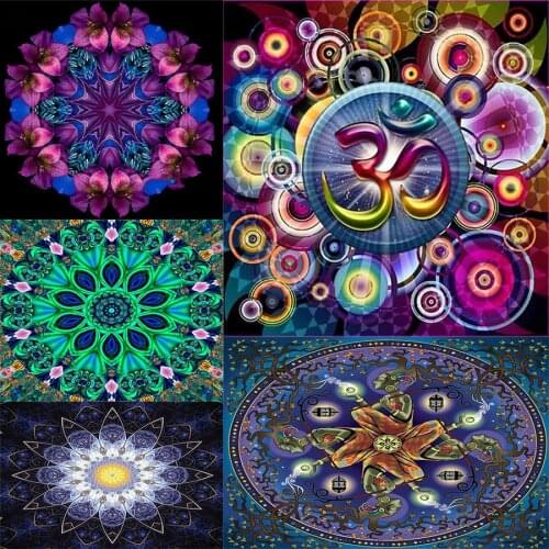 Full Drill 5D Yoga Diamond Painting OM Symbol Mandala DIY Square Rhinestones Mosaic Diamond Embroidery Cross Stitch For Hinduism