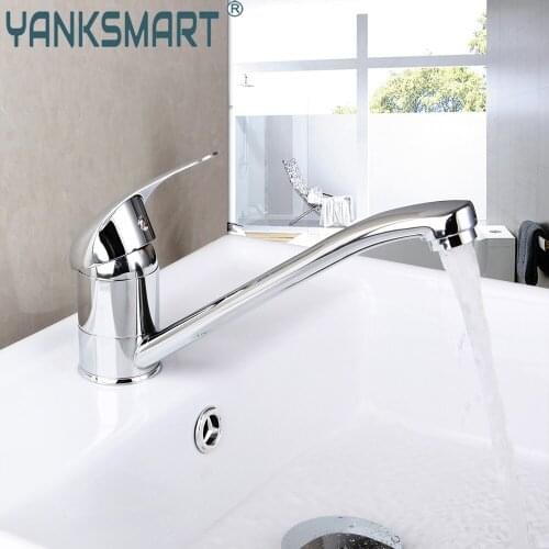 YANKSMART 360 Swivel Chrome Polished Kitchen Faucet Deck Mounted Basin Sink Faucets Single Handle Hot & Cold Mixer Water Tap
