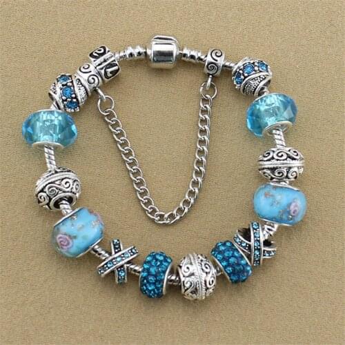 Drop shipping Korean Style Women Magic Bracelet-Crystal Charm Chain & Murano Glass Bead Of Bead Bracelets Girl Fashion Jewelry