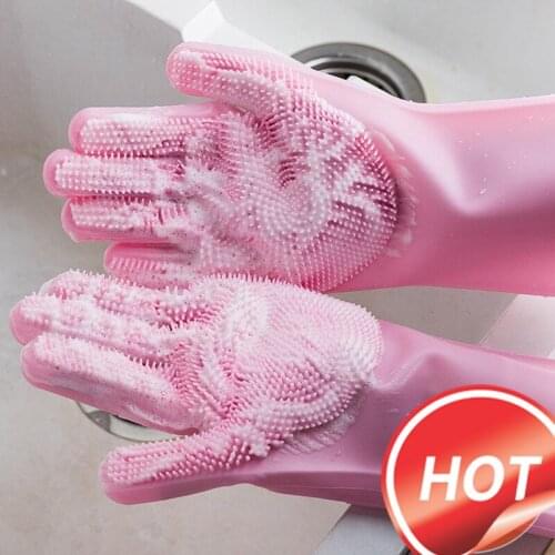 Silicone Cleaning Gloves Multifunctional Magic Silicone Dishwashing Gloves Kitchen Supplies Bathroom Kitchen Cleaning Gloves