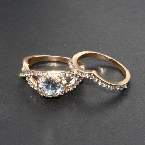 Stylish Symmetrical Design Party Glamour Jewelry Gold Transparent Two Tone Ring Wedding Anniversary Gift Combination Ring