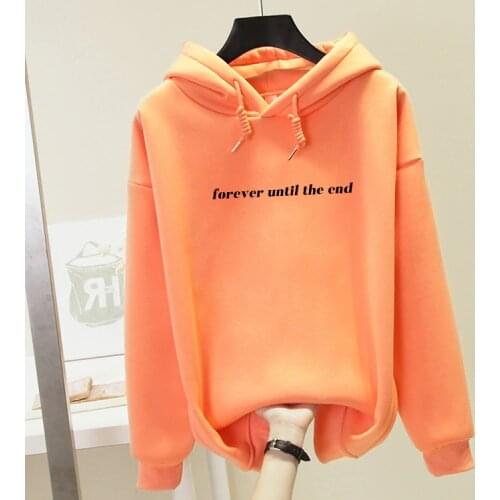 Korean Style Womens Sweatshirt Oversized Autumn Streetwear Pullover Forever Until The End Letter Print Hoodies Female Pullover