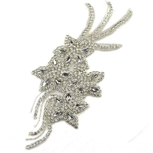 Handmade silver Rhinestone applique beads belt For Wedding patch WRA-1036