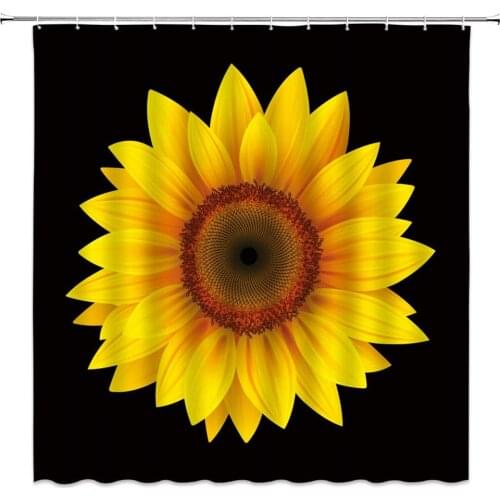 Sunflower Shower Curtain Black Sunflower Spring Blooming Yellow Flower Rustic Floral Nature Plant Bathroom Curtains Decor Polyes