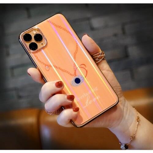Rear Tempered Glass Back Film + Camera Lens Rhinestone Shining Protective Ring Cover for iPhone11 Pro XS Max XR SE 8 7 6S Plus
