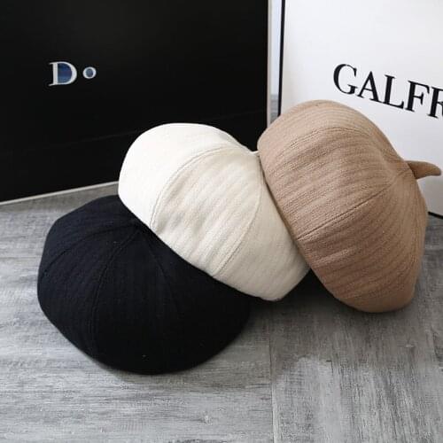 New Womens Hat Autumn and Winter Korean Wild Temperament Pure Color Wool Hat Warm Woolen Hat Comfortable Japanese Beret Gorras