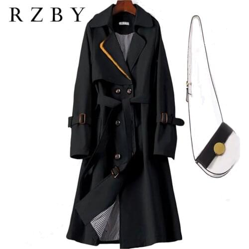 2021New Winter Autumn Elegant Women Trench Coat Double Breasted Solid Vintage Turn-down Collar Long Belt Windbreaker RZBY486