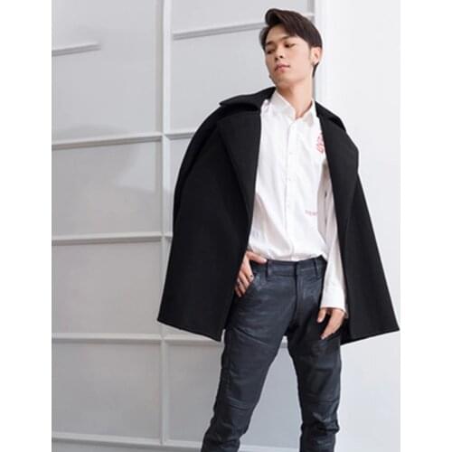 M-4XL winter lapel tide mens mens coat cloak cape long woolen student windbreaker woolen cape coat loose