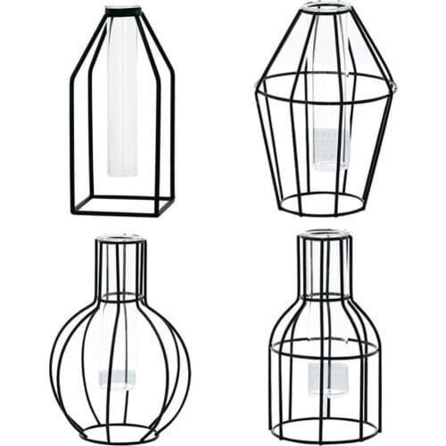 1PC Iron Planter Test Tube Transparent Glass Hydroponic Geometric Flower Vase Stand Home Decoration Ornament JL 219