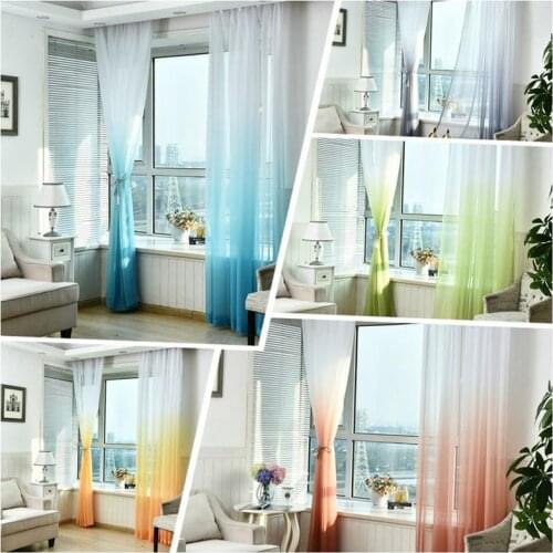 100 * 270 CM Curtains Gradient Color Print Voile Gray Window Modern Living Room Curtains Tulle Sheer Fabrics Rideaux Cortina #CO